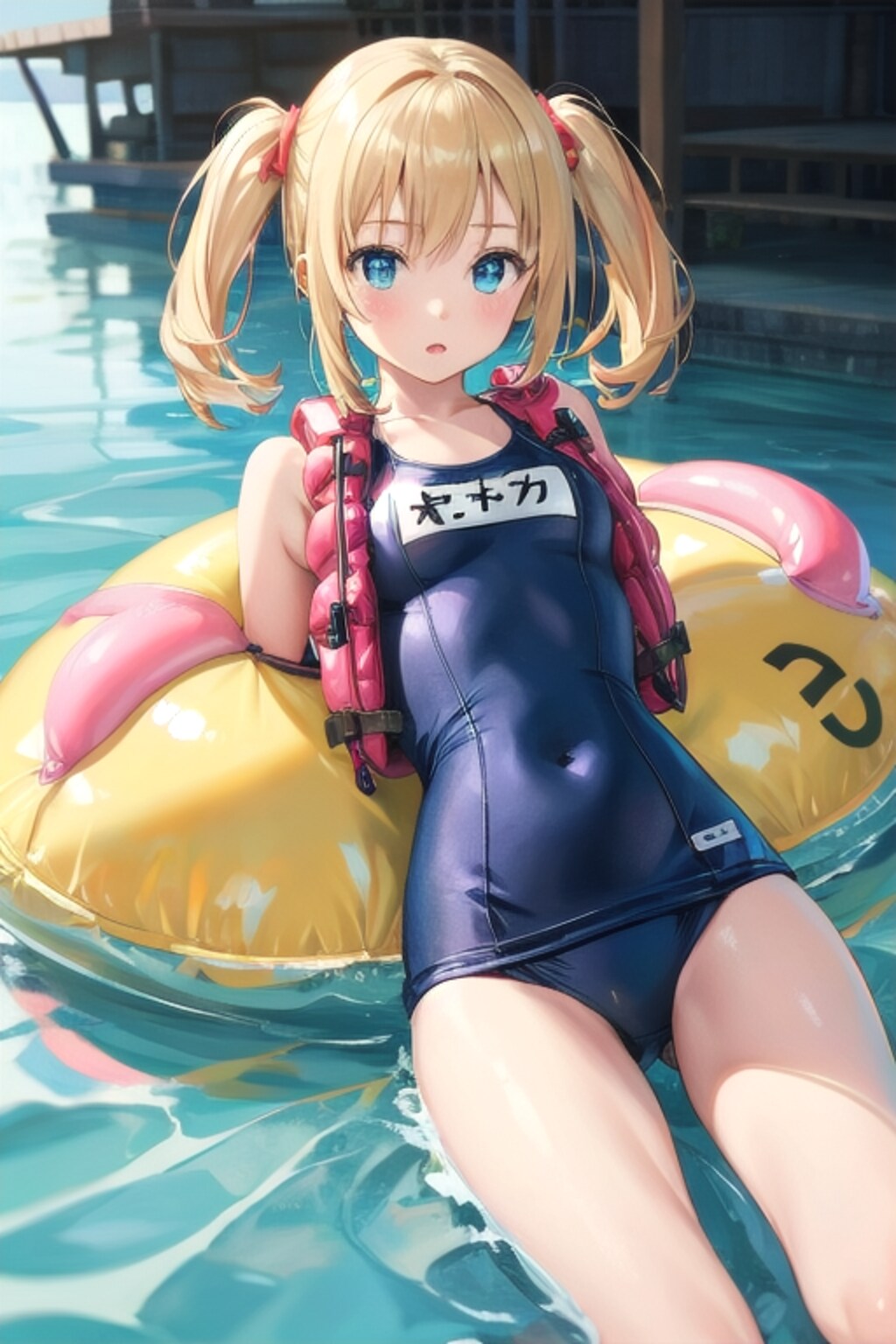 スク水+@、スク水と救命胴衣、ライフジャケット少女