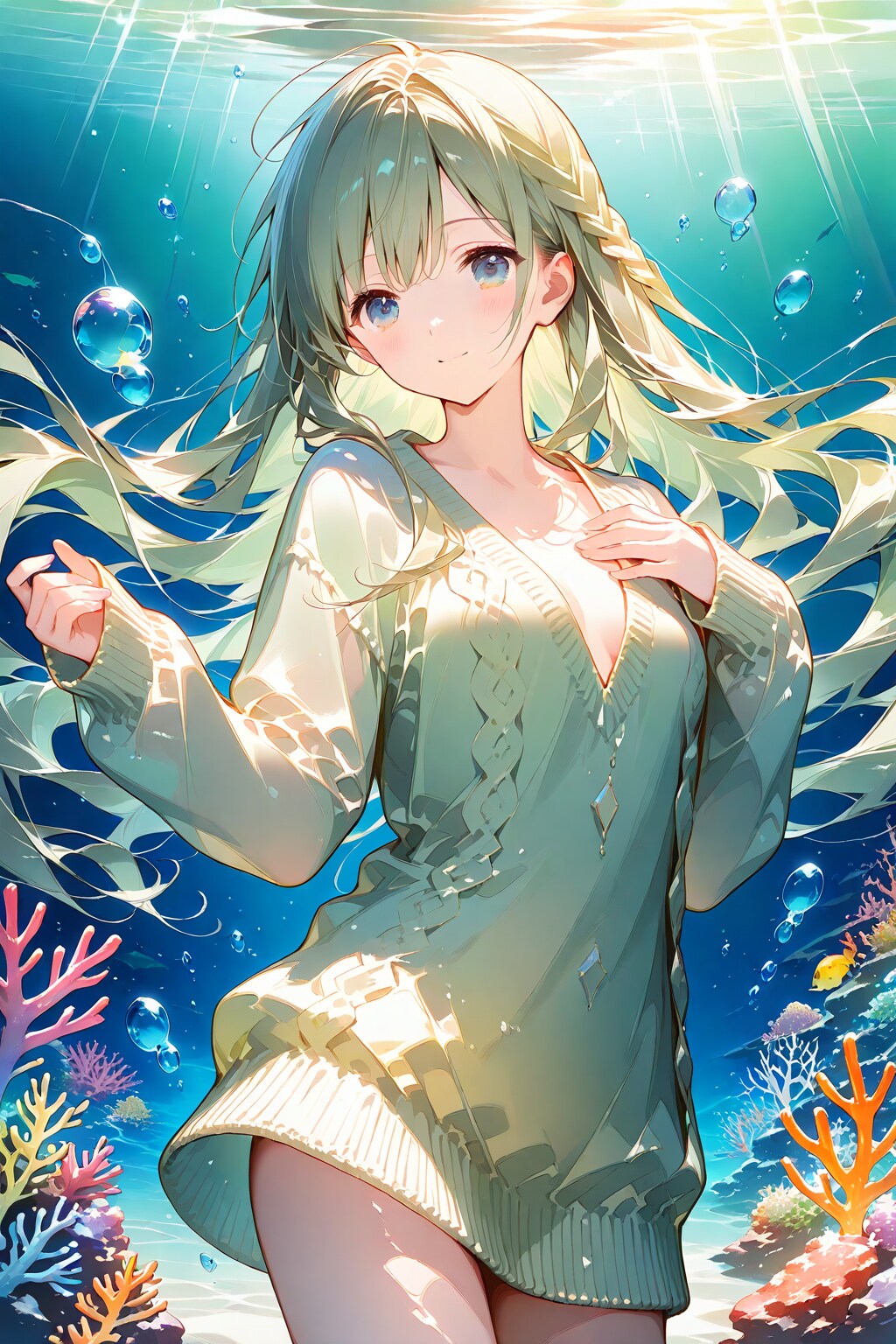 泡に触れる指先