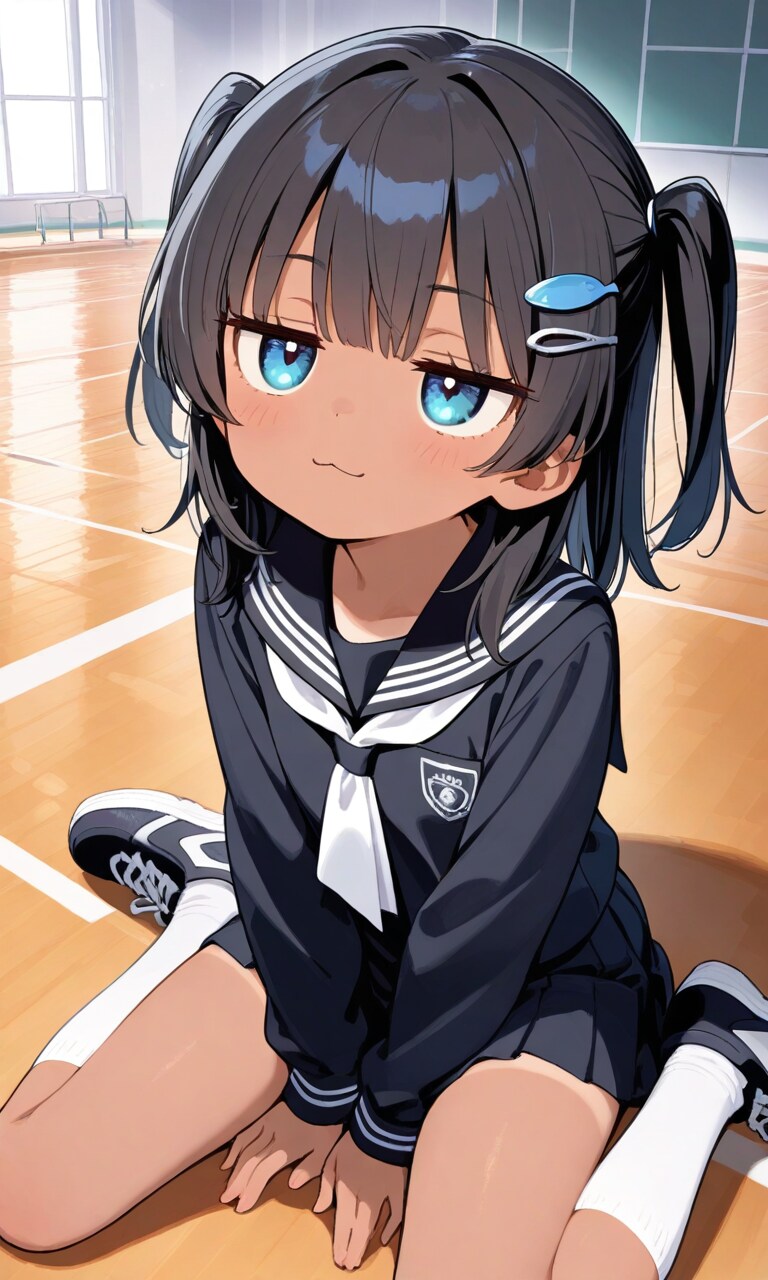 体育館で女の子座り