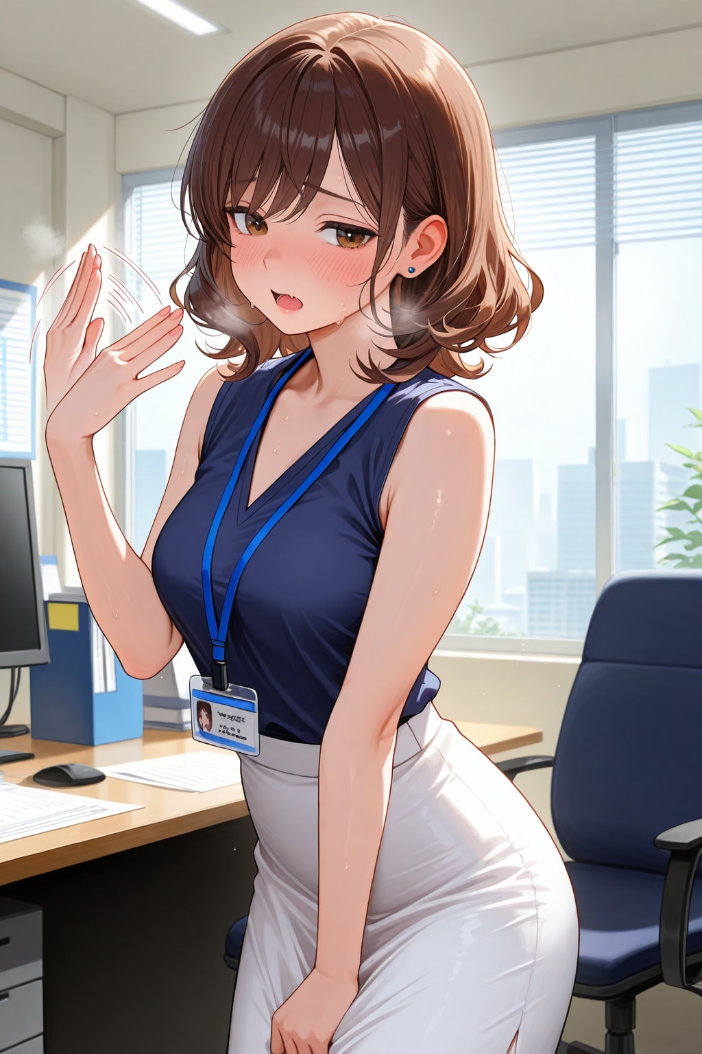 暑いオフィスのOLさん