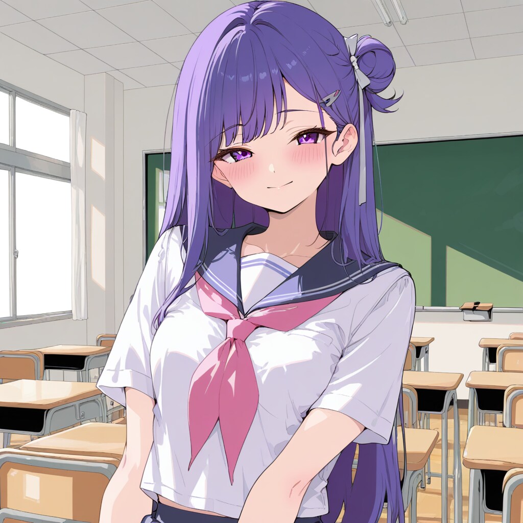 Purple hair school girl