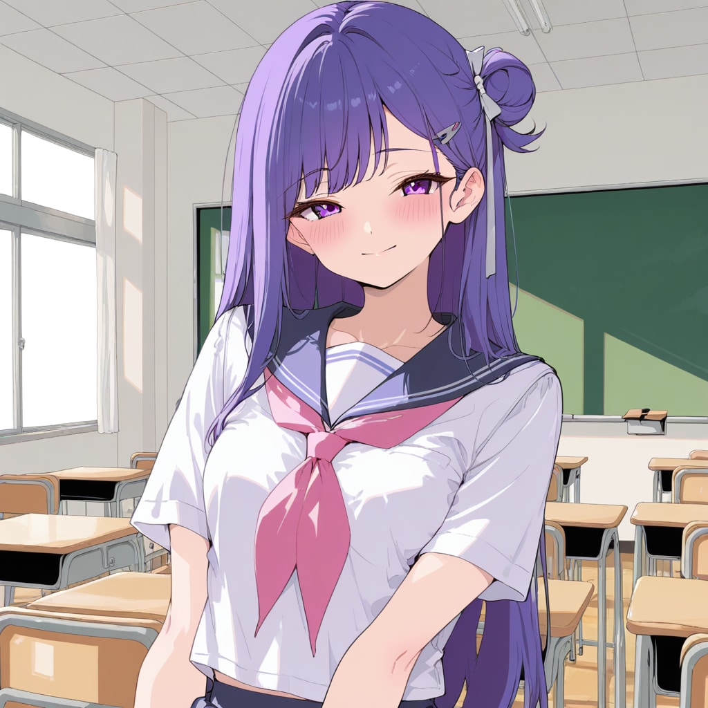 Purple hair school girl