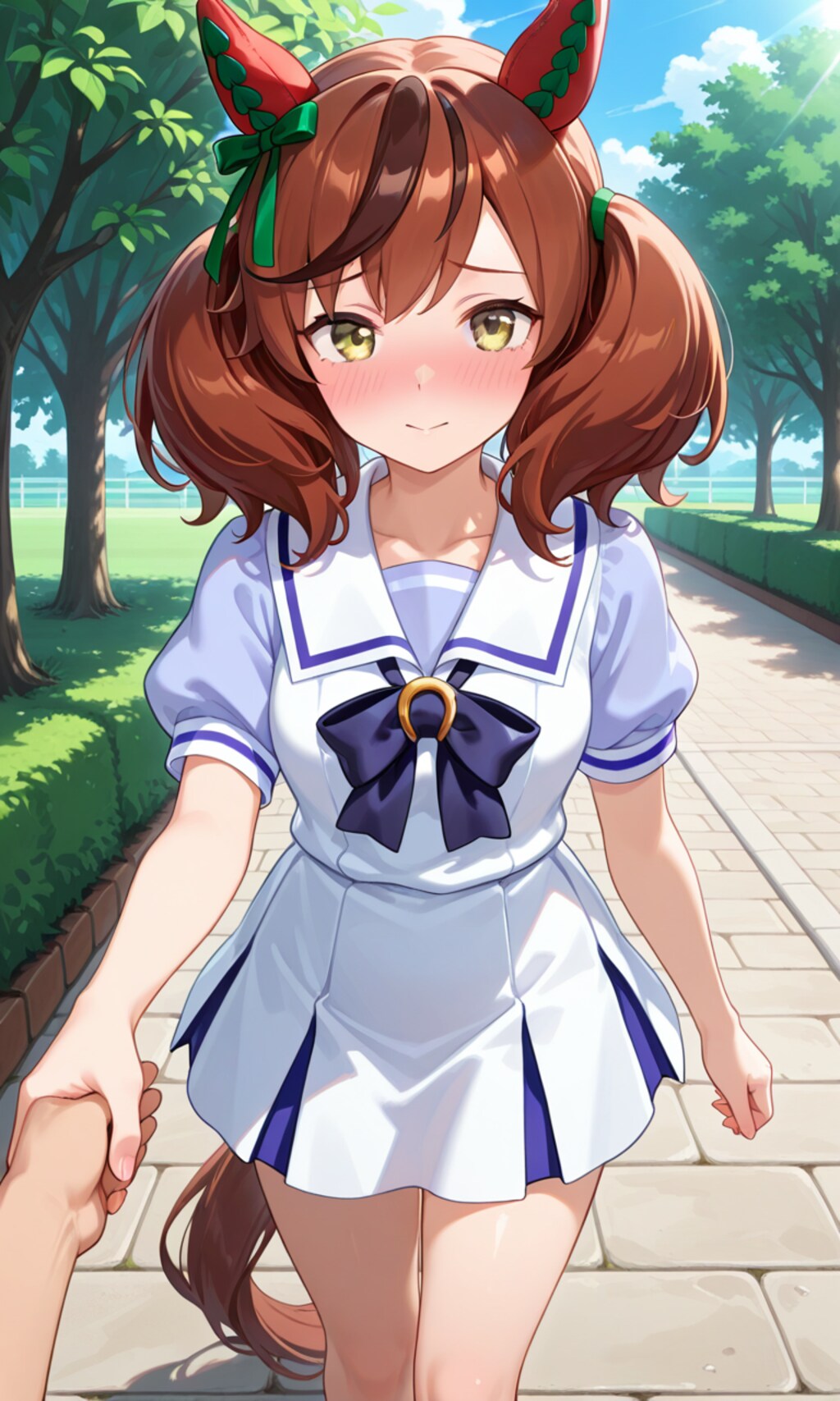 手を繋いで散歩するネイチャさん