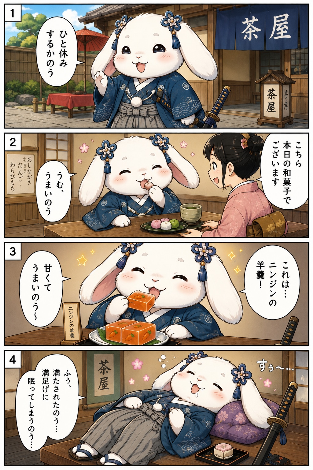 甘味を食べるウ佐々衛門