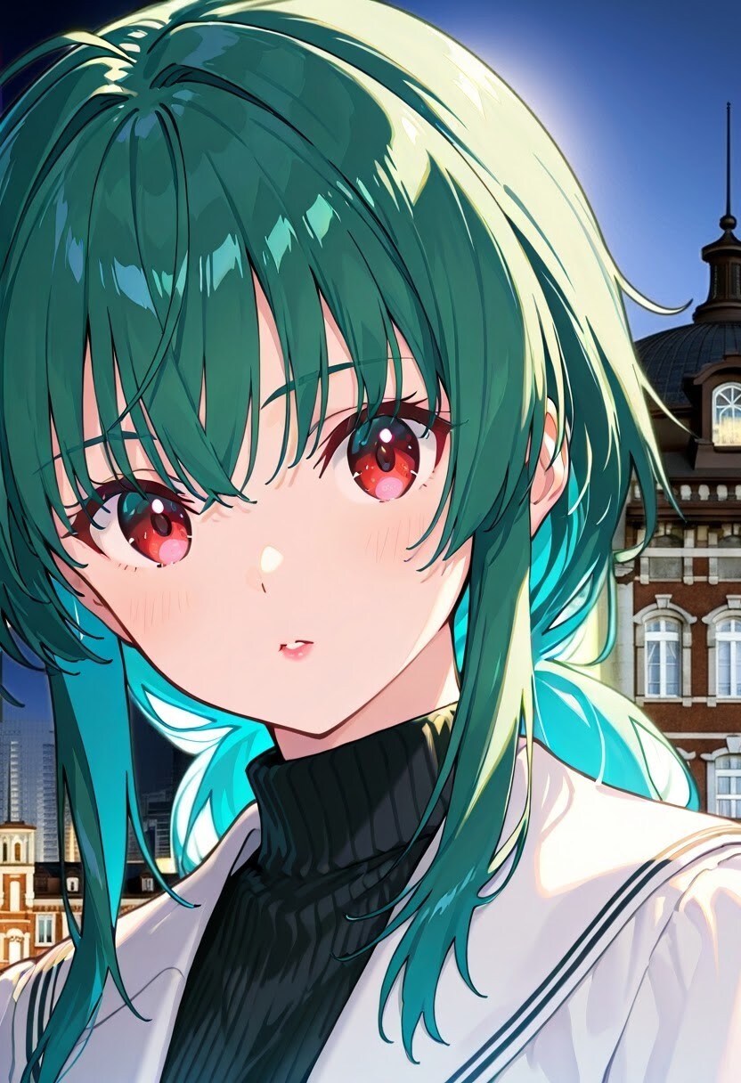 緑髪娘（背景挿入） | の人気AIイラスト・グラビア
