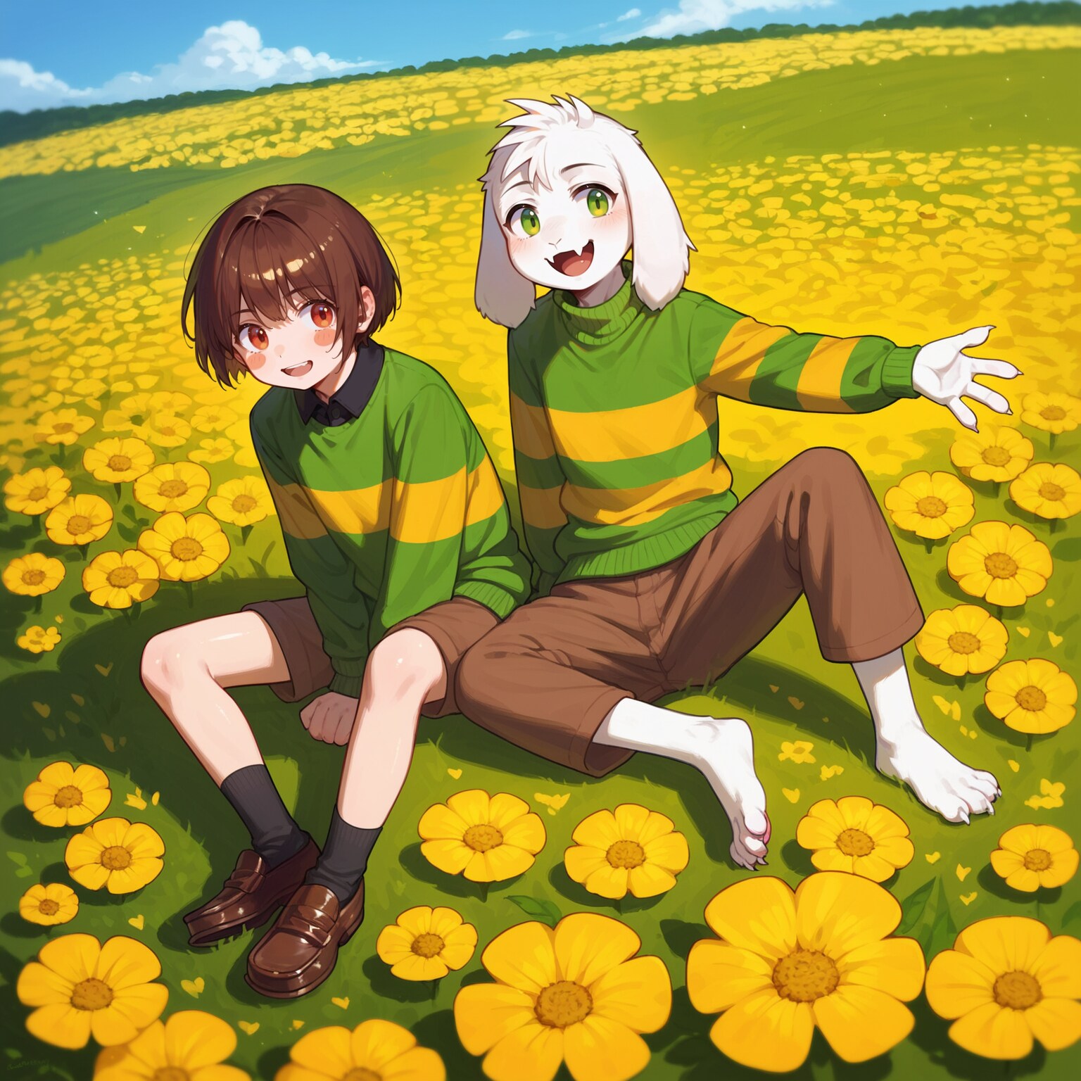 花畑でお話するアズキャ