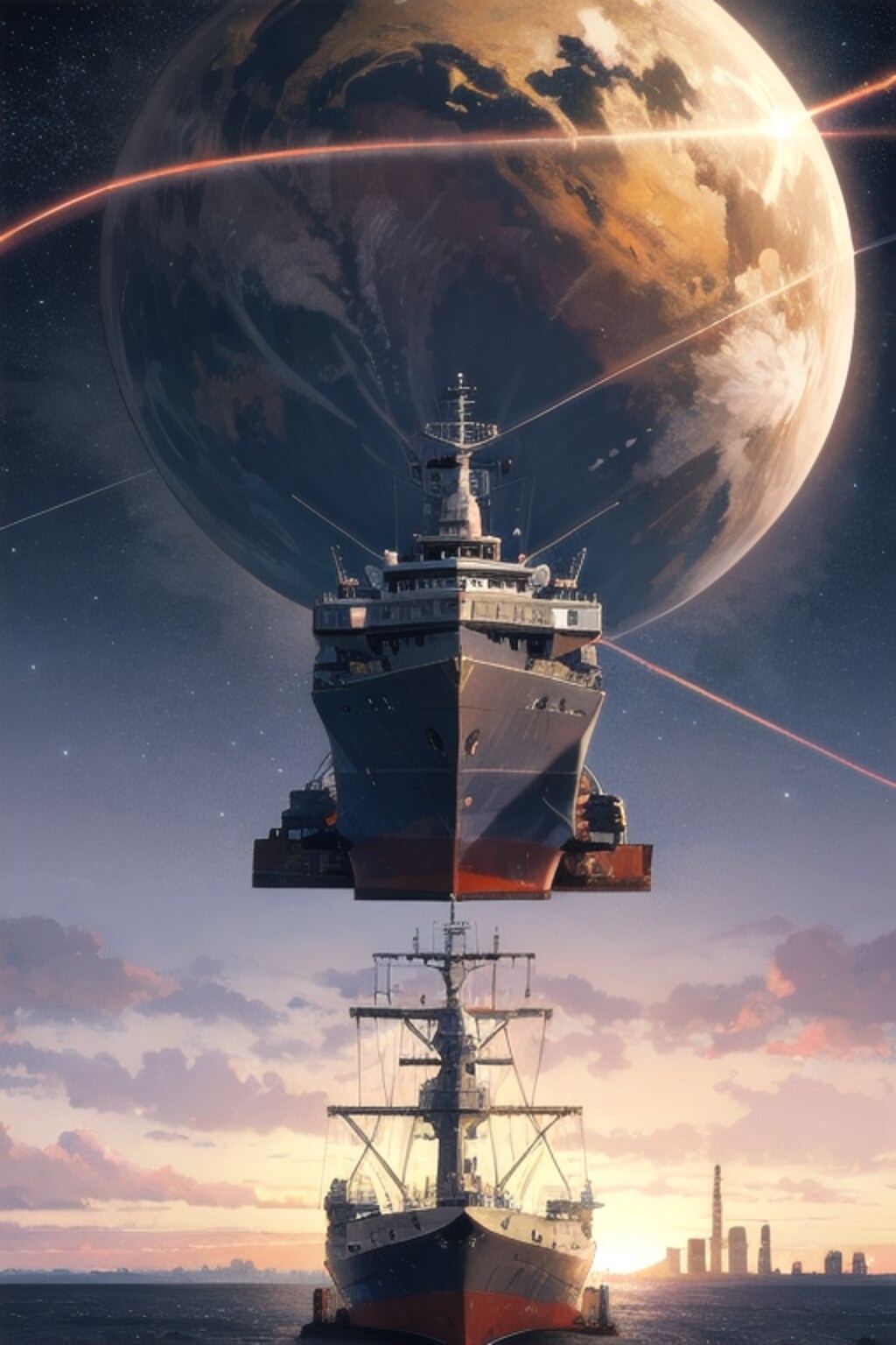 軍艦と星空