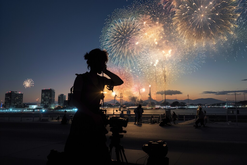花火サプライズ！？ 　実は横浜の打ち上げ花火はコロナの影響で予告なしシークレット開催が基本なので見れた人はラッキー。　いいえ事前に予測してタイミングを狙ってましたのカメラマンとその仲間たち。