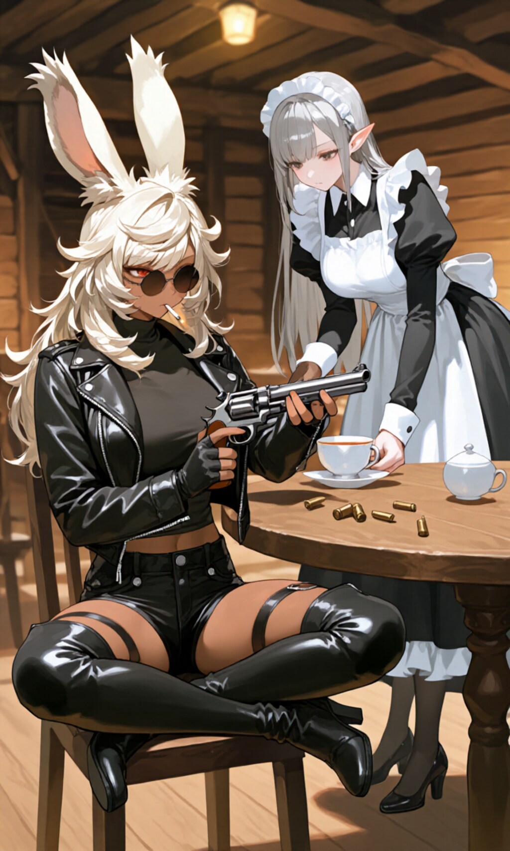 銃の点検を行う兎姐さん