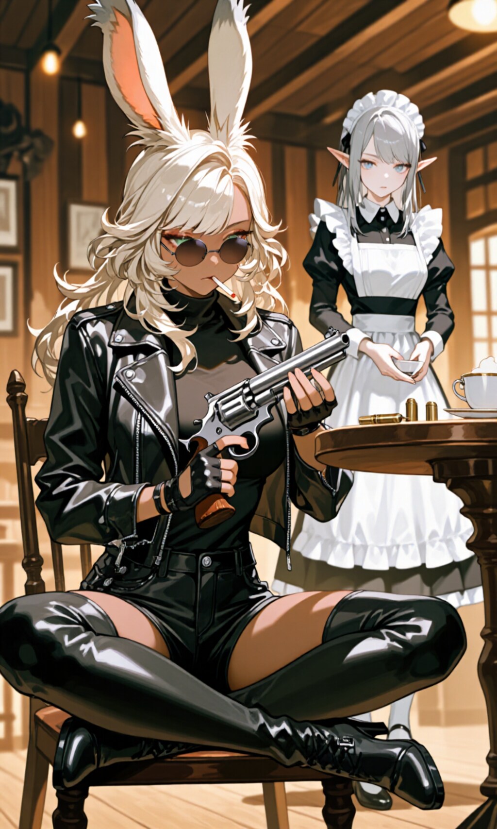 銃の点検を行う兎姐さん