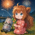 打上げ花火を消そうとする小さな女の子 2枚目