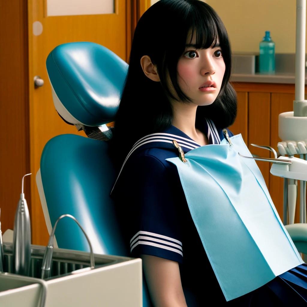 虫歯治療を待つセーラ服の女子高生