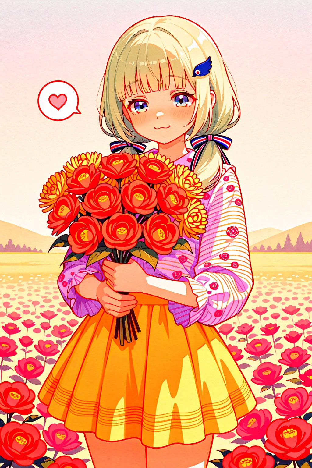 花と緑髪ちゃん