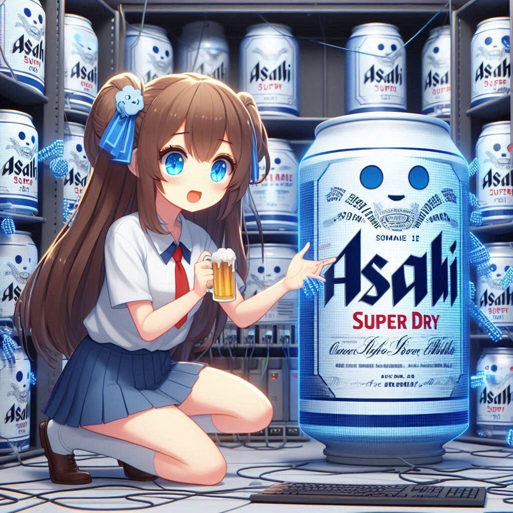 サーバールームのビール缶と小さな女の子