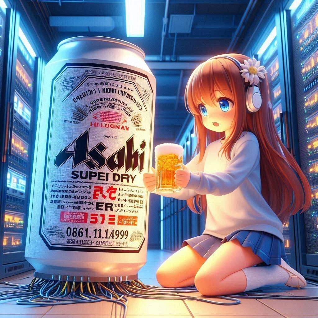 サーバールームのビール缶と小さな女の子