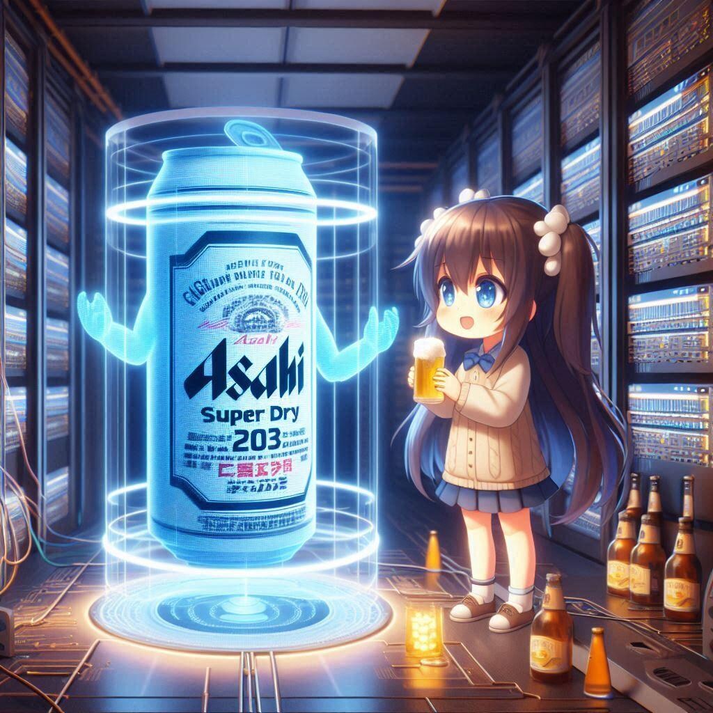 サーバールームのビール缶と小さな女の子