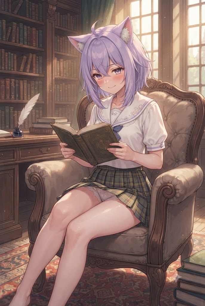 本を読むパンチラの制服シス