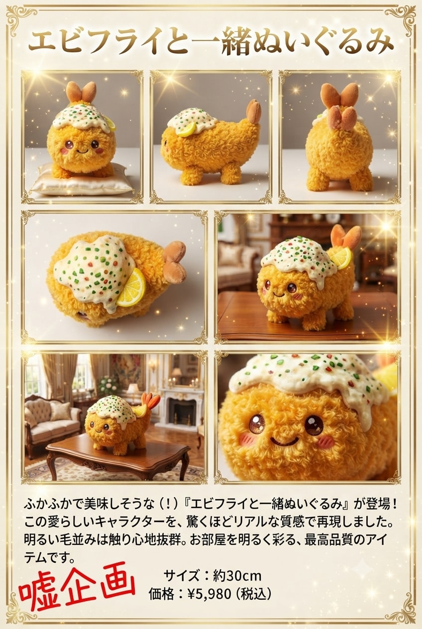 エビフライと一緒ぬいぐるみ