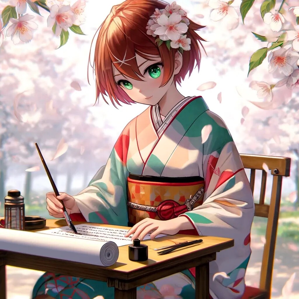 桜の木の下で詩を書く