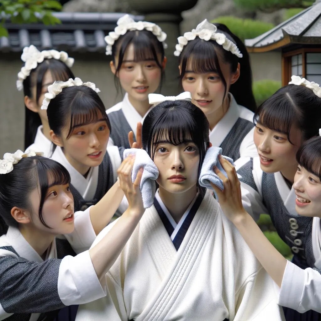 メイド達に囲まれた執事ちゃん