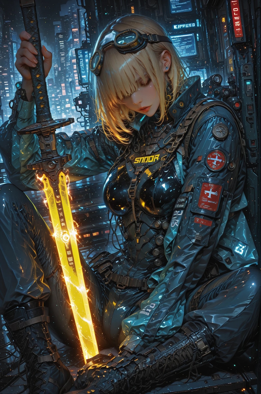 ネオンの中の剣士