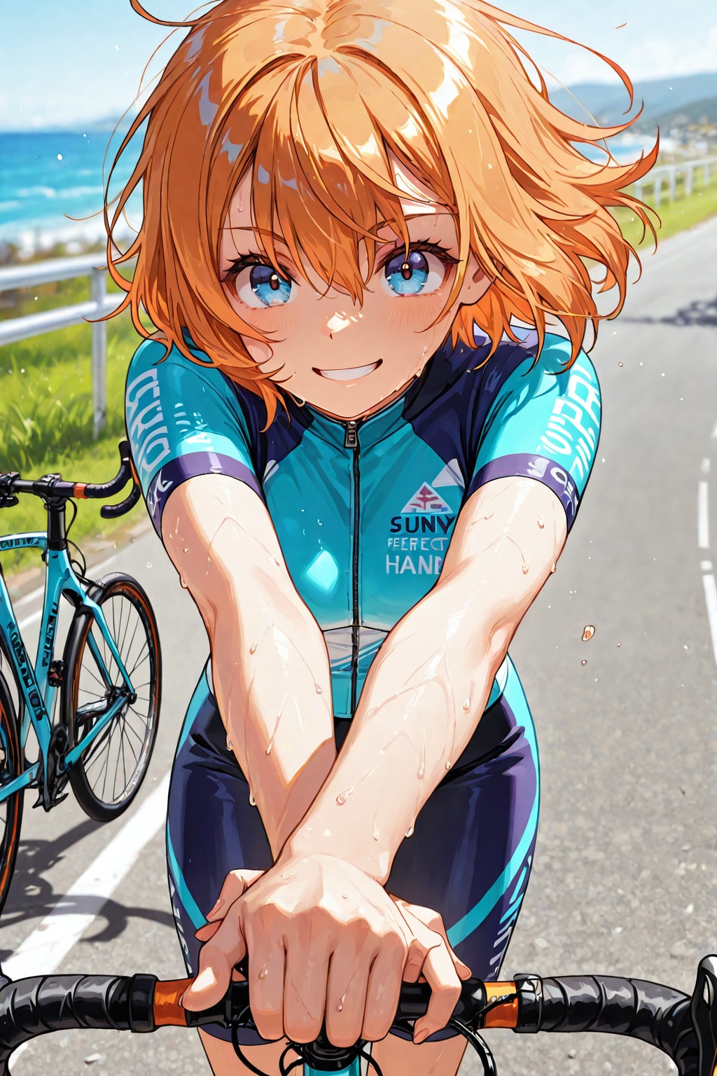 海辺でサイクリングの自転車ガール🚴‍♀️❤️