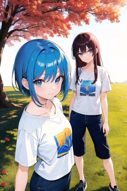 赤茶髪と青髪の娘