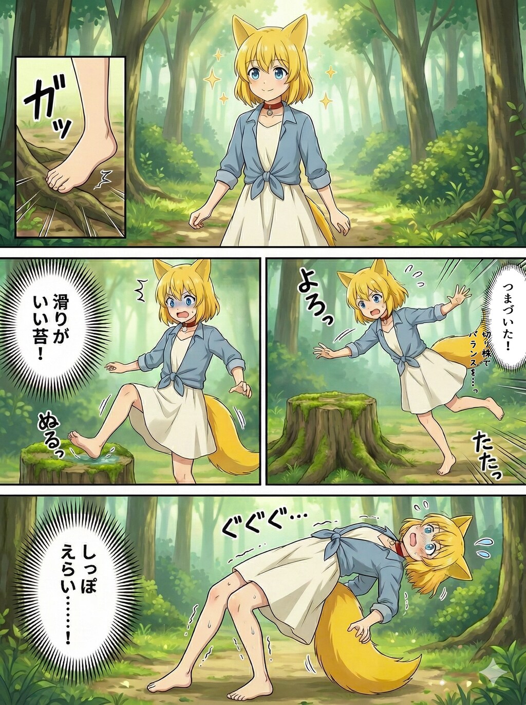 森を散歩してたら転びの2連コンボを決めたもののギリギリで踏みとどまるキツネ