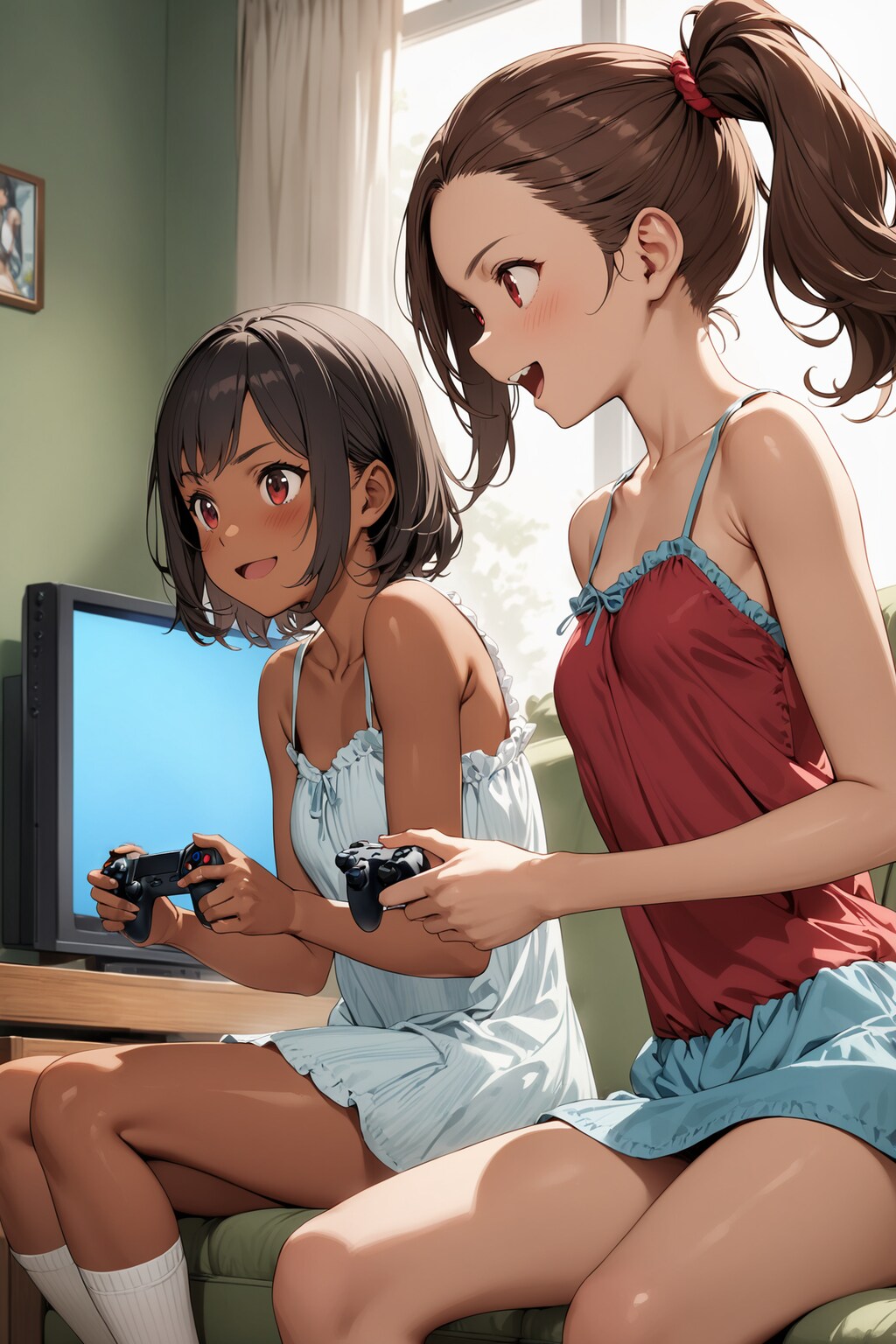 夏休みの宿題完遂を諦めて遊ぶ女の子