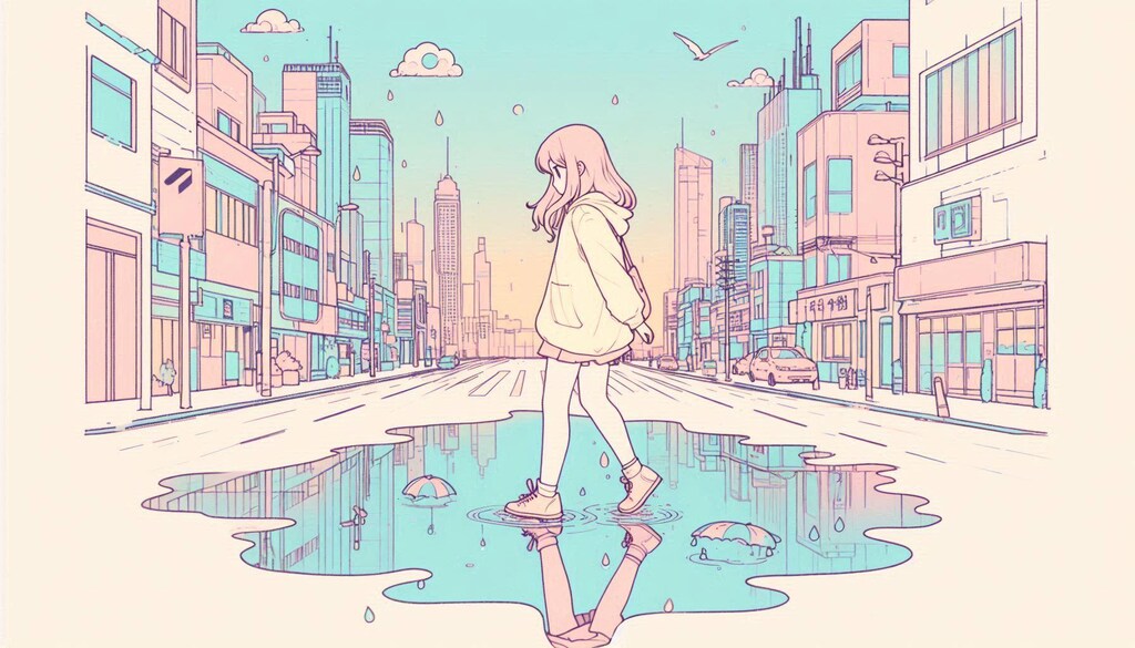 街と水たまり、少女111