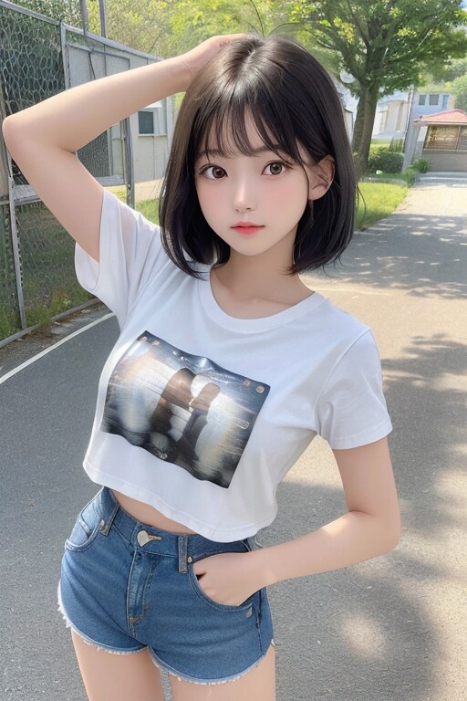 デニムショーパン黒髪ショート