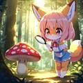 キノコさんを調査するキツネ族の女の子 2枚目