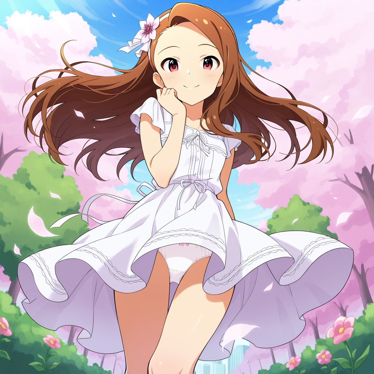 水瀬伊織【風めくれ&たくし上げパンチラ】