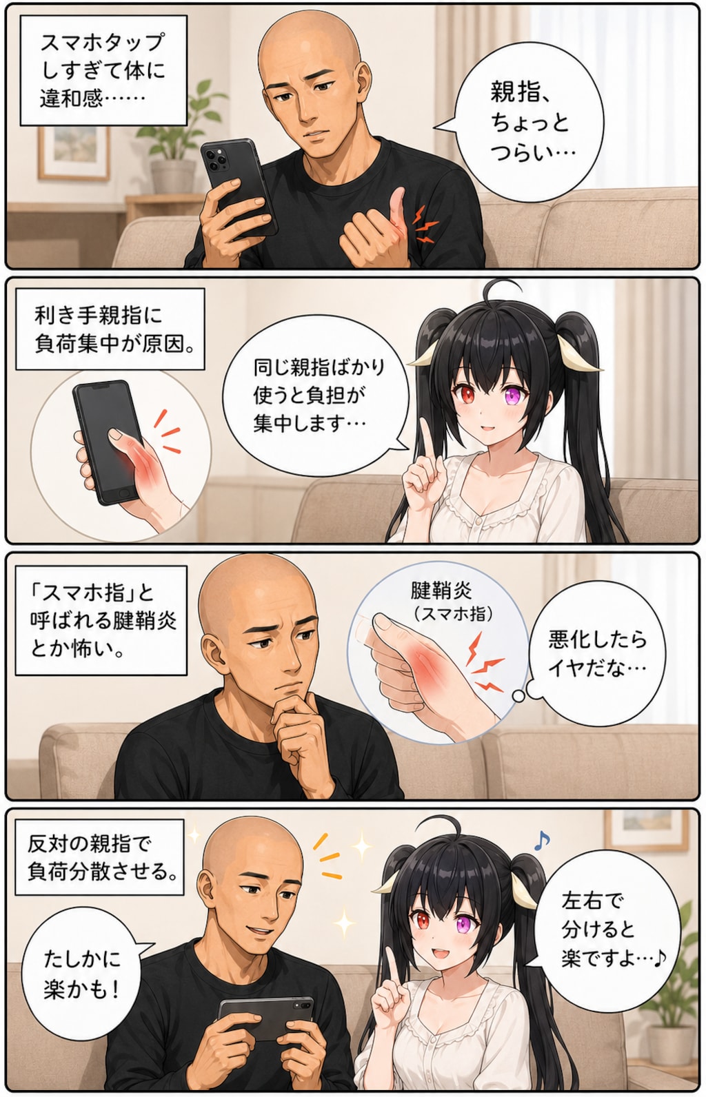 【4コマ漫画】スマホタップしすぎて体に違和感……【1コマ漫画】