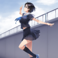 school rooftop ballet, blue sneakers, black socks 9枚目