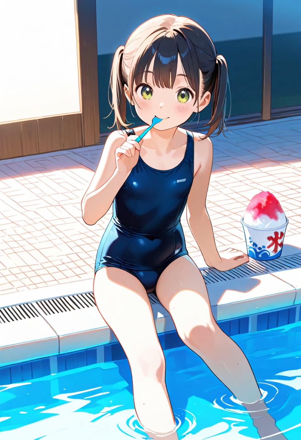 プールサイドでかき氷