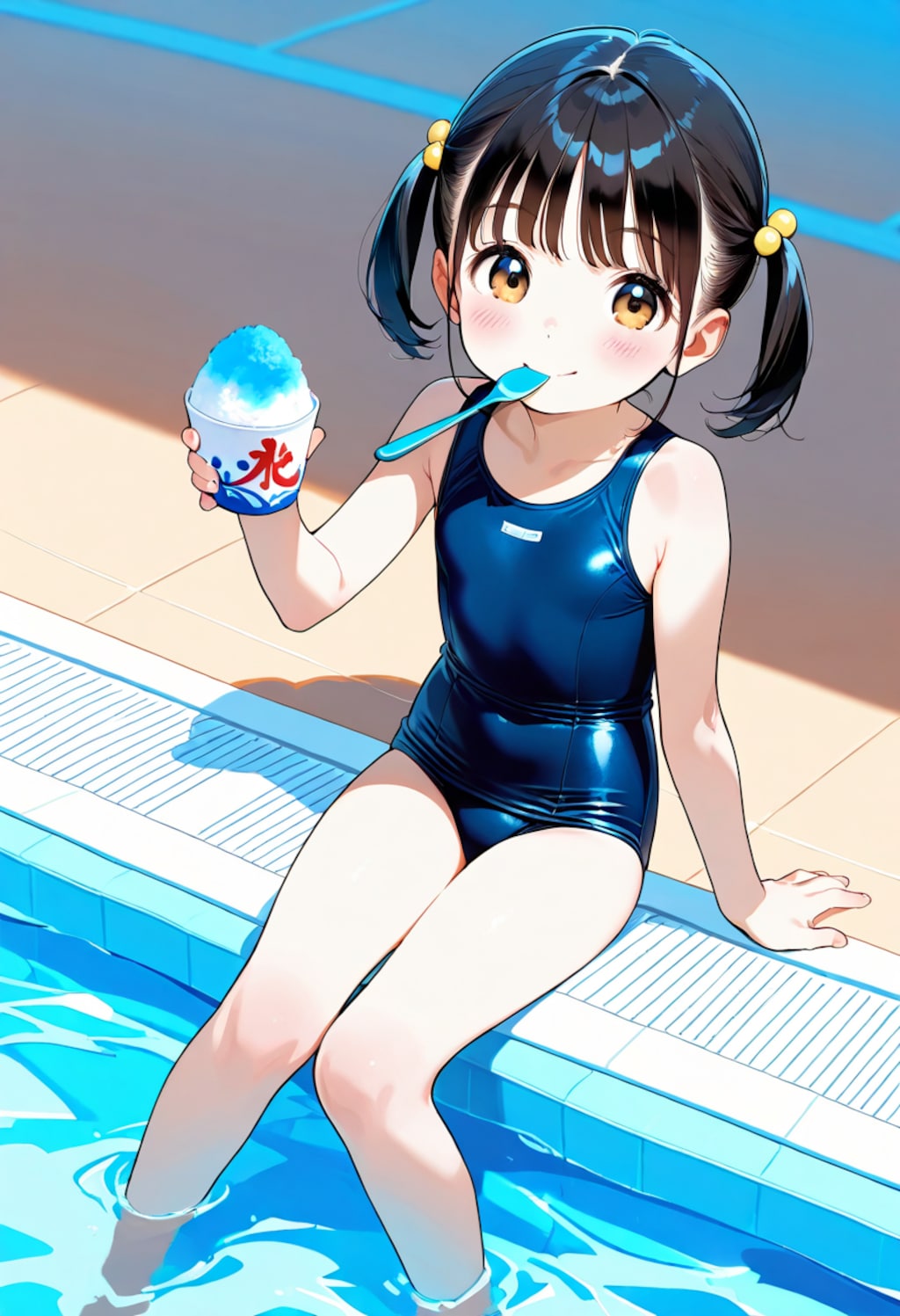 プールサイドでかき氷