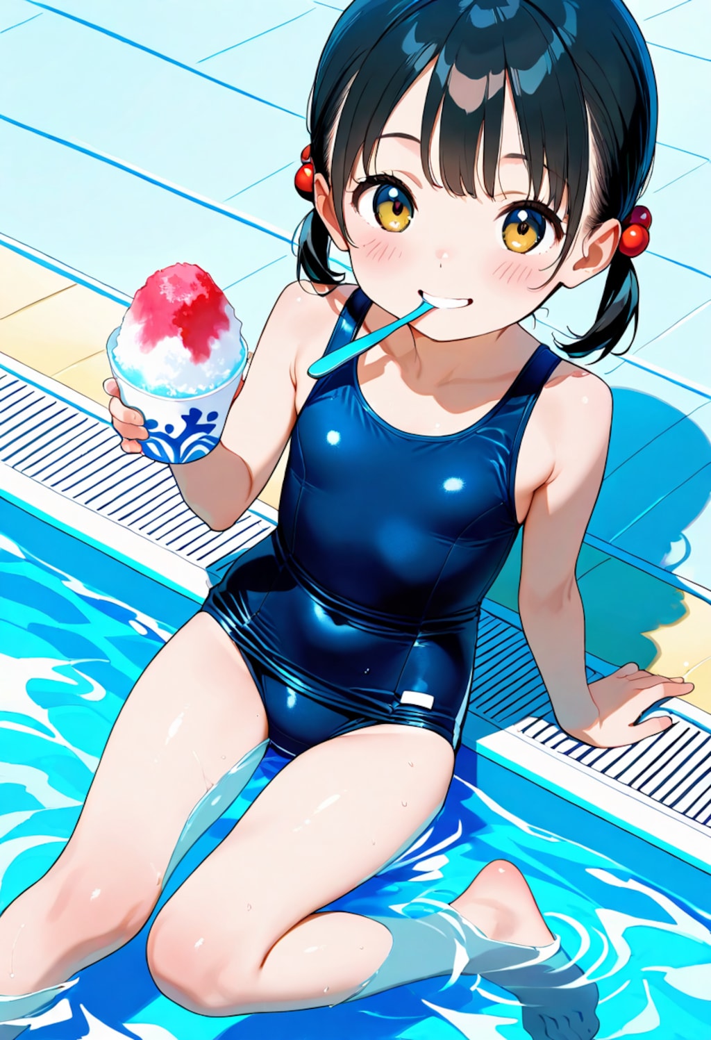 プールサイドでかき氷