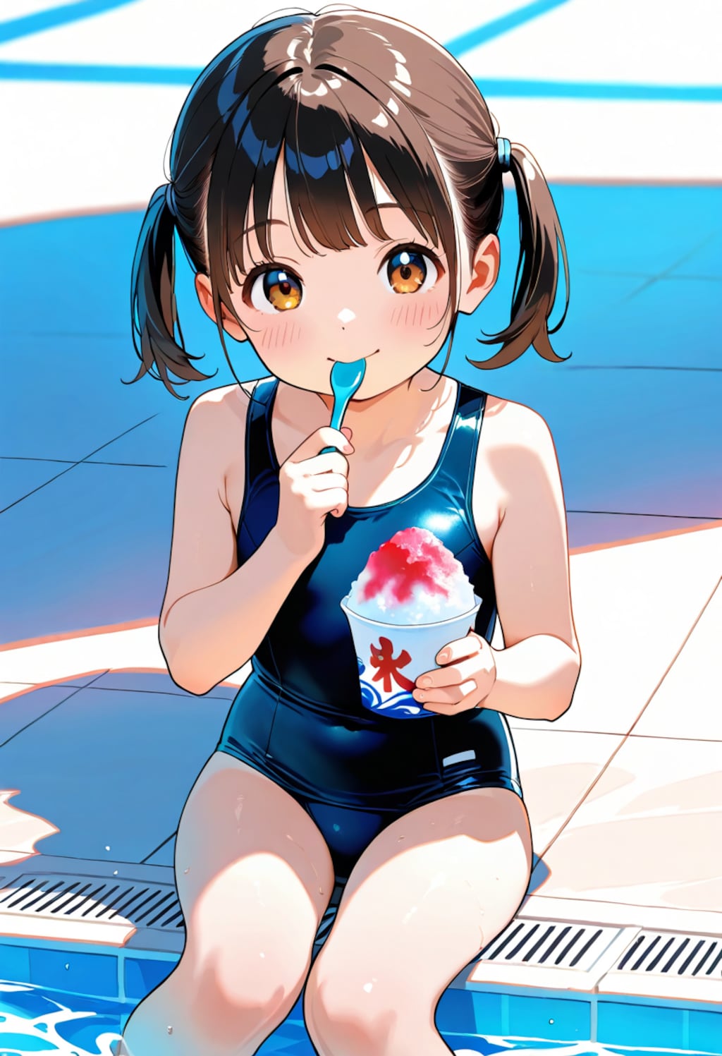 プールサイドでかき氷