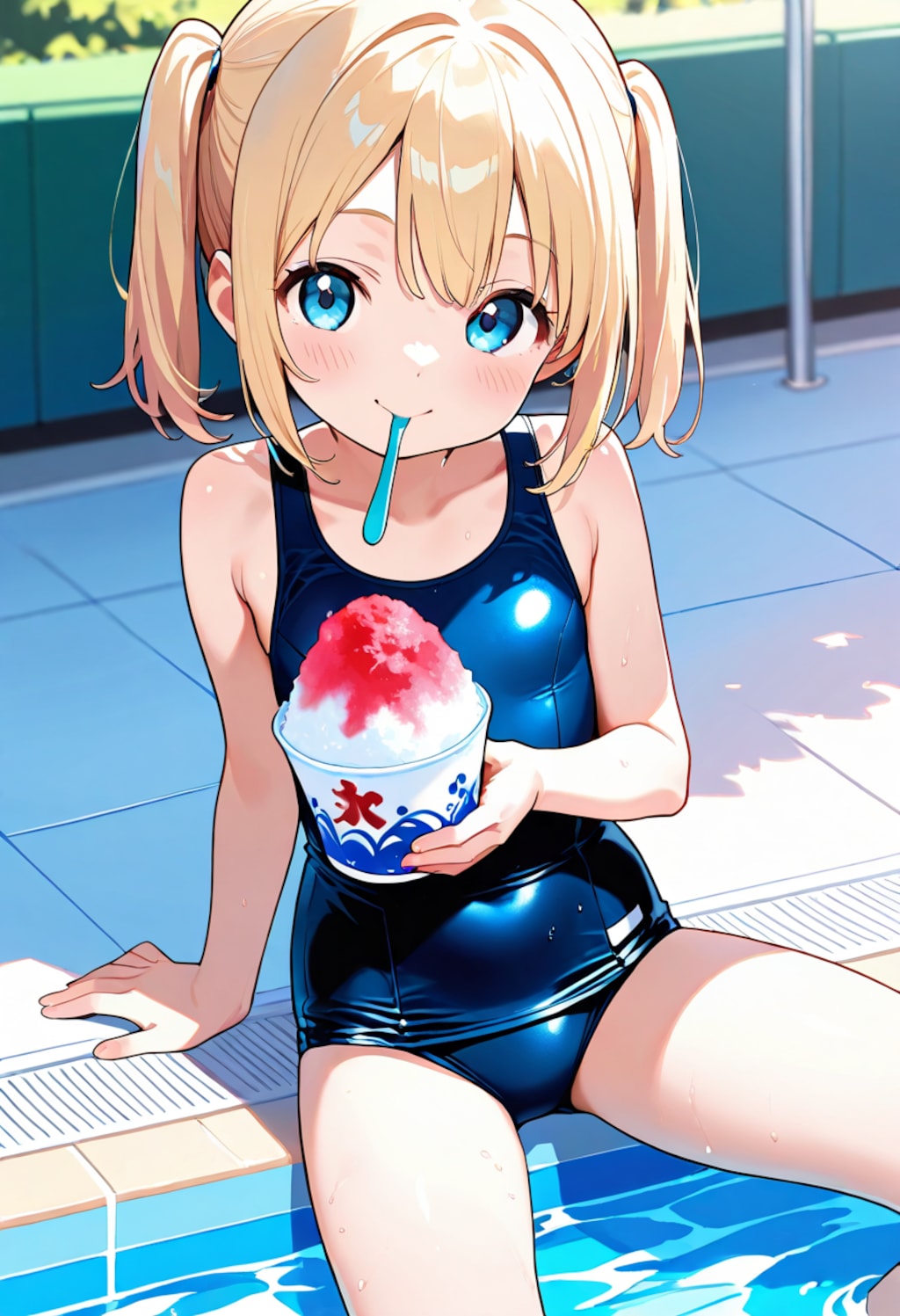 プールサイドでかき氷