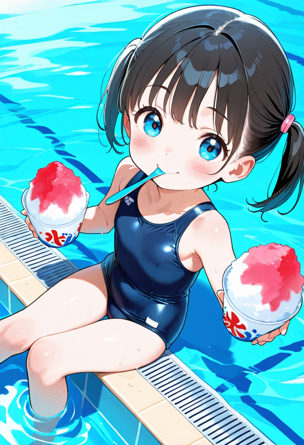 プールサイドでかき氷