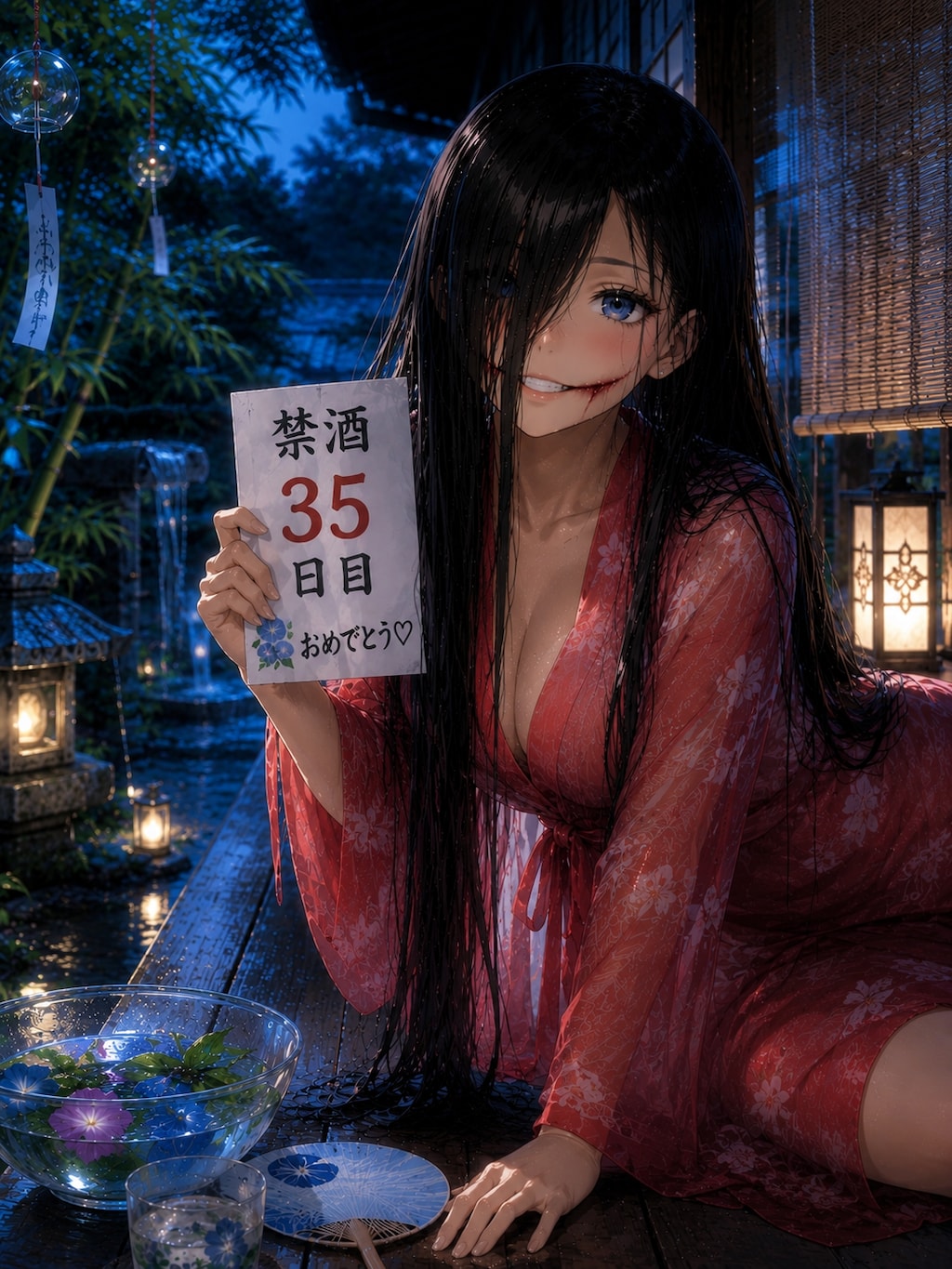 禁酒35日目を、口裂け女コスプレで祝ってくれる専属トレーナー(ギャル妻)