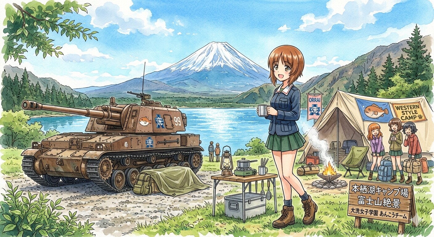戦車のある風景（キャンプ） | の人気AIイラスト・グラビア