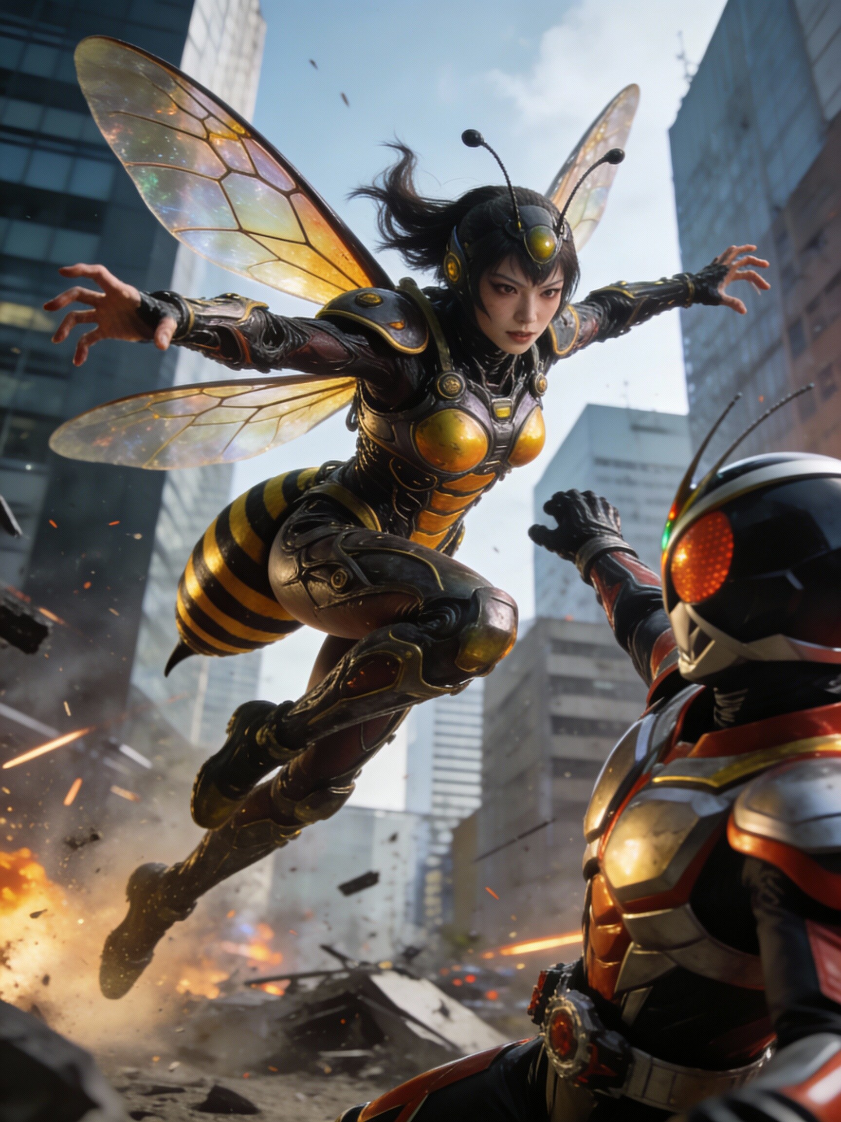 蜂女🐝VS仮面ライダー🦗💥