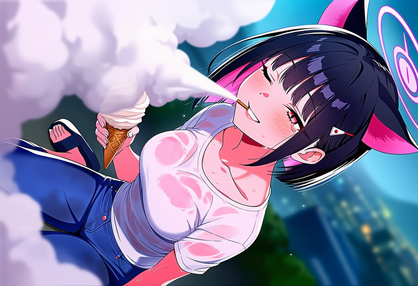 泣く夜の一服私服コスプレ猫人妻