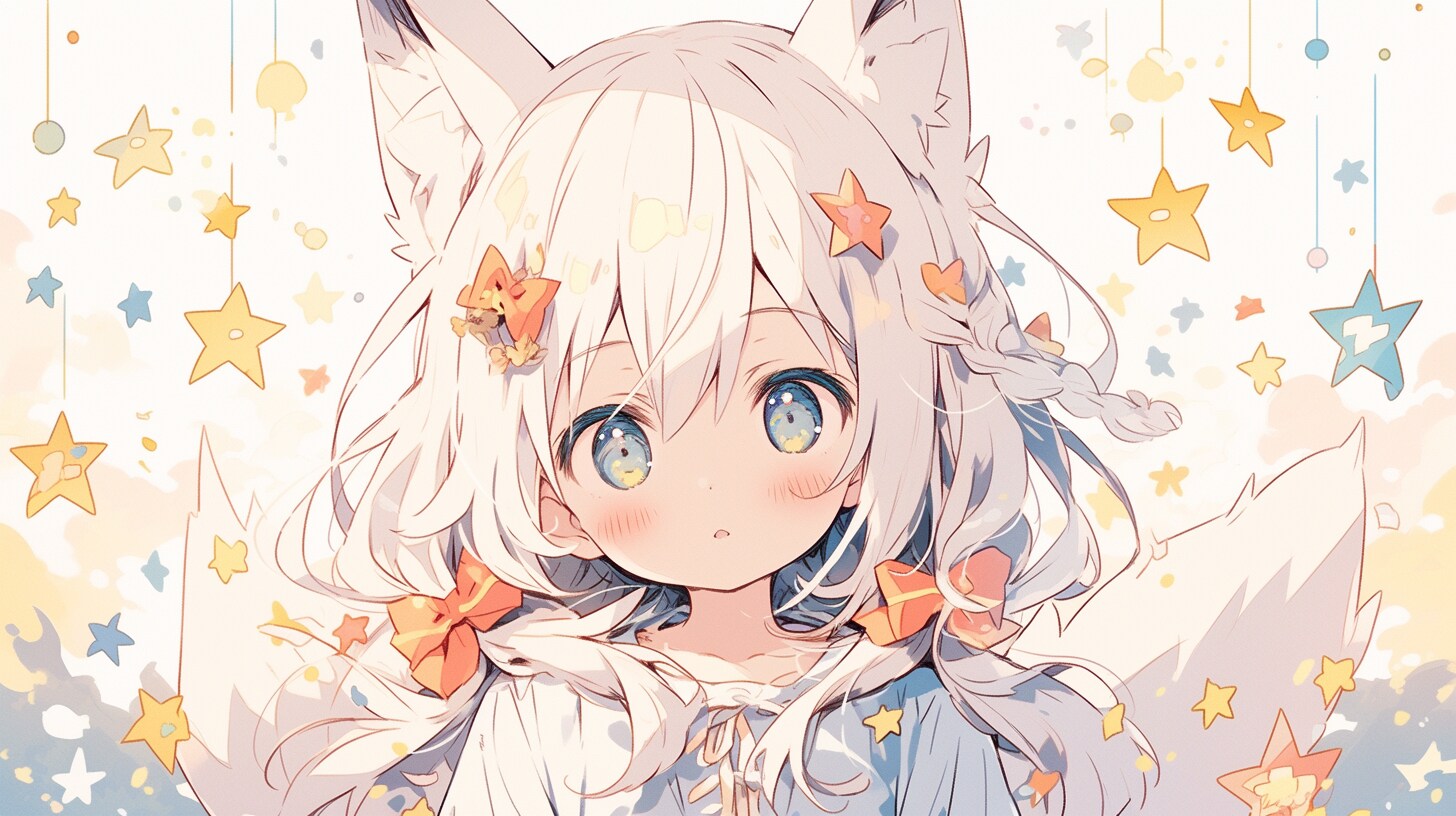 星降る夜に輝く白狐の少女 | の人気AIイラスト・グラビア