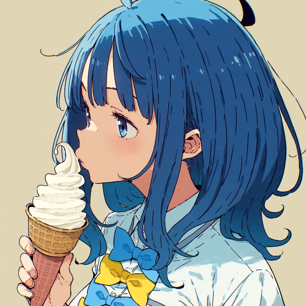 ソフトクリームを食べる