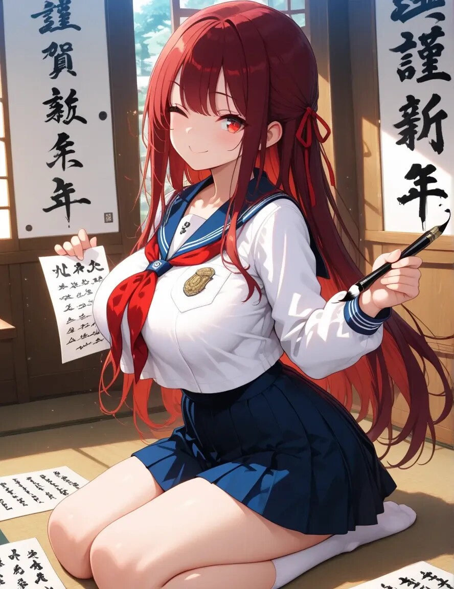 書道？をするマリ先輩