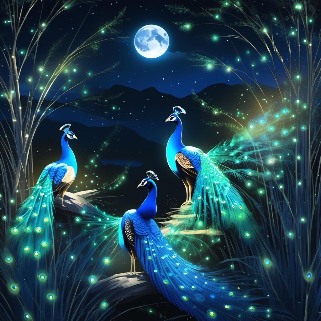 💓月が見つめる虎とクジャク