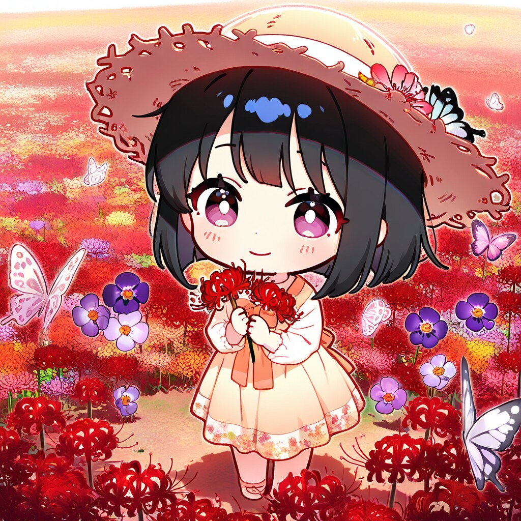 花と蝶と黒髪ちゃん